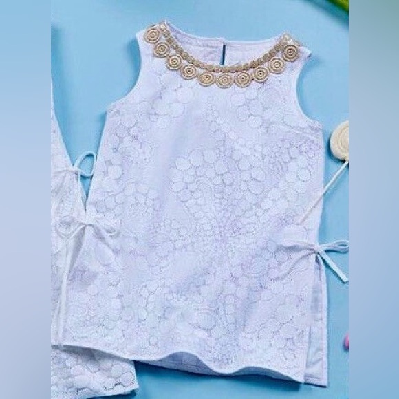Girls Size 10 Lily Pulitzer White Sleeveless Dress with Gold Embellishments